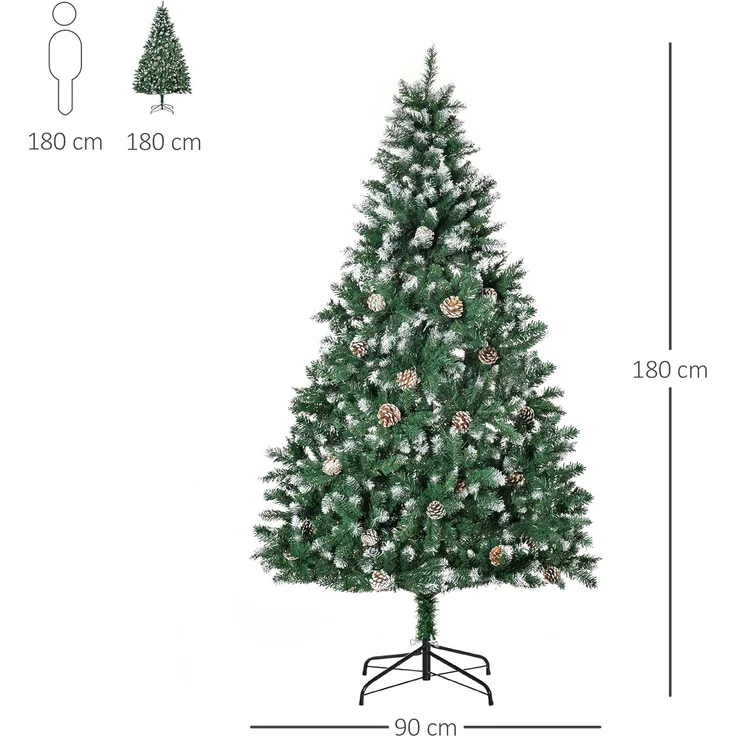 HOMCOM Künstlicher Weihnachtsbaum mit 59 Zapfen, Schnee, 1111 Spitzen, Kieferbaum, Weihnachtsdeko inkl. Metallständer für drinnen – Bild 7