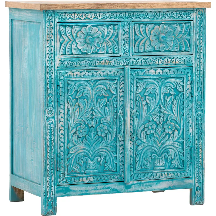 Kommode Santa Cruz von massivum Massivholz Mango blau 80x90x45 cm Schubladenkommode Boho-Stil Flur Schlafzimmer Sideboard Schrank