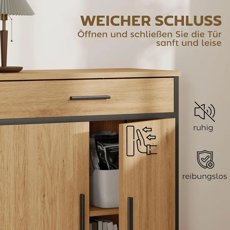 HOMCOM Badkommode zweistufige Regale, große Schublade (Badezimmer-Aufbewahrungsschrank, 1 St, Badezimmer-Unterschrank), Eiche – Bild 6