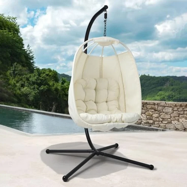 Svita Nelly Hängesessel, Beige, Metall, 1-Sitzer, 105x195x105 cm, für Garten und Indoor, max. Belastbarkeit 120 kg – Bild 2