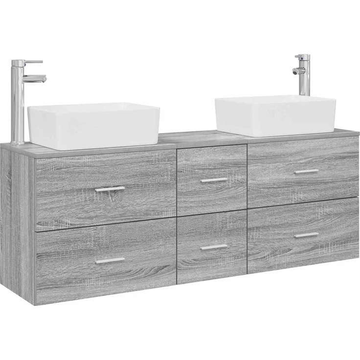 vidaXL Badezimmerschrank-Set 3 stk. Grau Sonoma 136 x 35 x 80 cm 3405864 – Bild 2