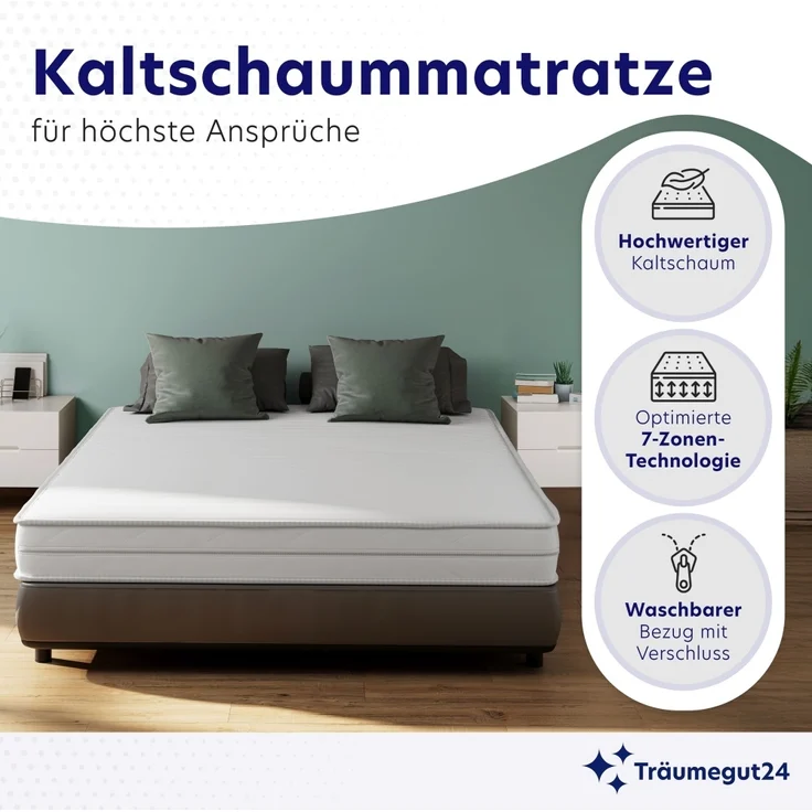 Träumegut24 - HydroCell 15 cm 7-Zonen Kaltschaummatratze 160 x 200 cm Härtegrad H3 & H4 : 160 x 200 cm : 15 cm : H3 & H4 – Bild 4