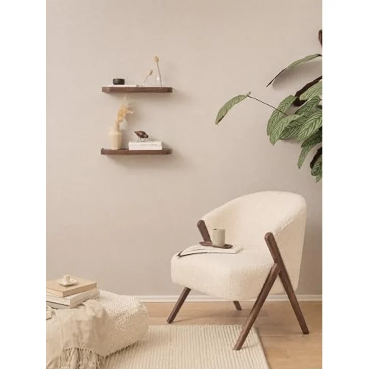 Kazai.® Wandregal-Set 'Toke' | 2 Hängeregale in Echtholz-Veneer | Schwebendes Holzregal als Wanddeko und Ablage für Bad, Wohnzimmer, Küche, Schlafzimmer und mehr | Walnuss – Bild 8