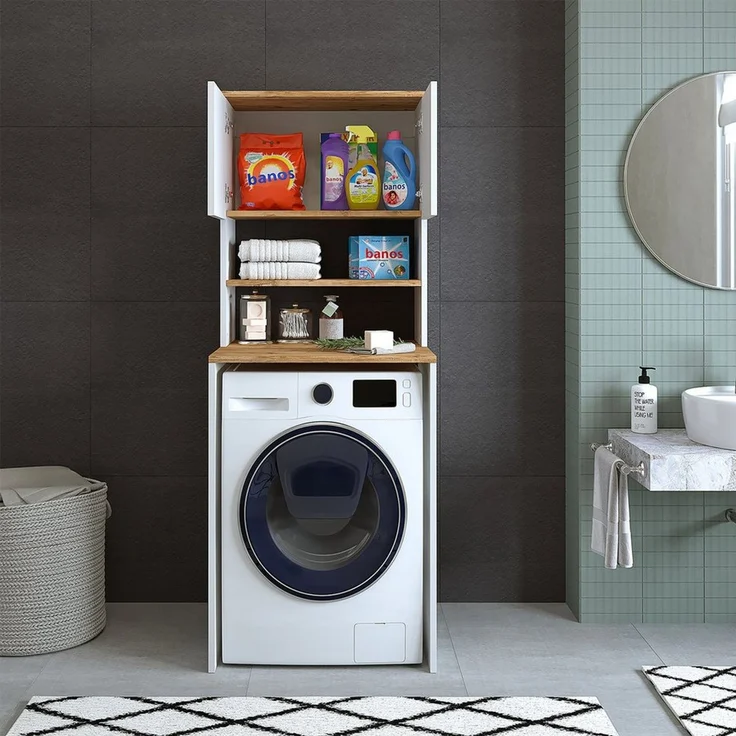 Roomart Waschmaschinenumbauschrank Waschmaschinenschrank EKO – Überbauschrank Bad in 4 Farben (Waschmaschinenschrank EKO – Überbauschrank in 4 Farben) Überbauschrank, 2 Türen, offenes Mittelfach in 4 Farben – Bild 3