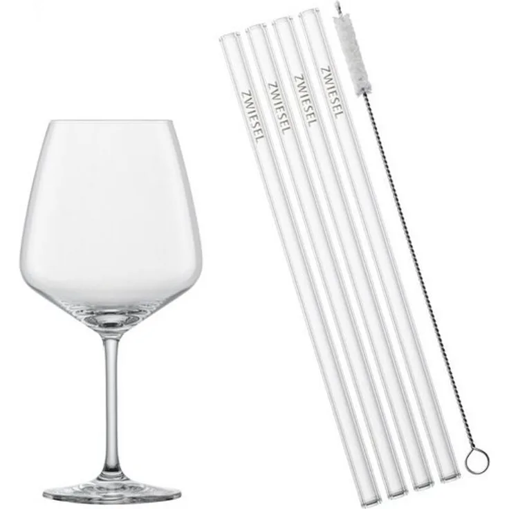 Schott Zwiesel Drinks-Set After Work 9-tlg, 4 Gläser mit Glastrinkhalmen und Bürste, Glas, 130014