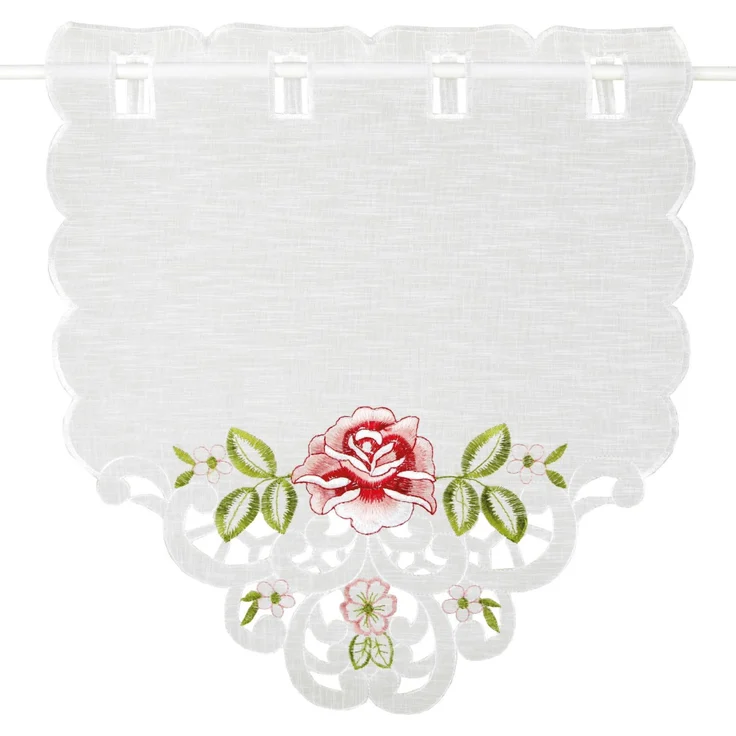 ARSVITA Fenstergardine mit Stickerei, Blumen oder Schmetterlingen bestickte 35x40cm Fensterbild, in vielen verschiedenen Designs verfügbar (Farbe: Weinrot - Grün) – Bild 2