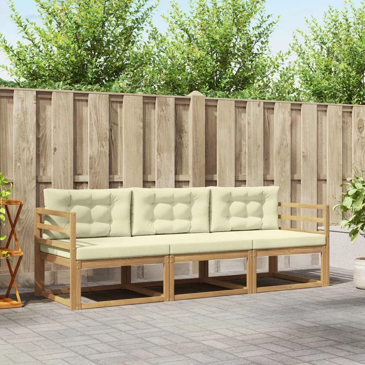vidaXL Outdoor-Sofagarnitur 3 stk. Weiß und Creme Polyester 3385974 – Bild 1