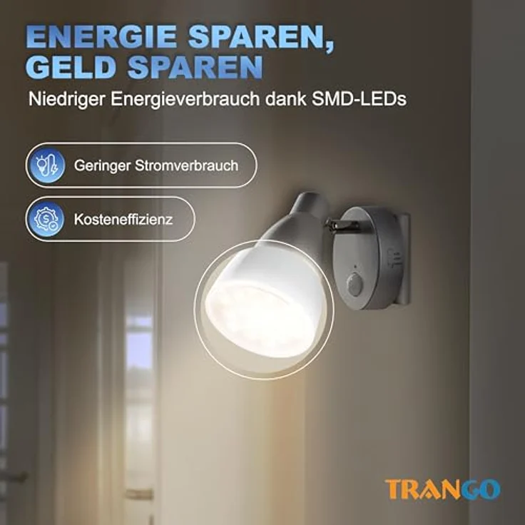 TRANGO LED Nachtlicht, Bewegungsmelder, 2635-014 LED Sensor Steckdosenlampe *MILO* mit Automatikfunktion in Silber Sicherheitslicht 230V, Wandlampe, Orientierungslicht, Nachtlampe, Steckdosenlicht – Bild 6