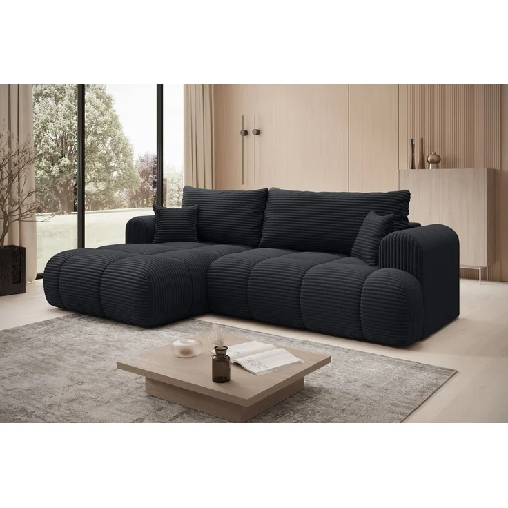 thematys Ecksofa TREVIO 260 x 165 cm, mit Schlaffunktion, mit Bettkasten, Schwarz (Tilia 100), Ausrichtung links – Bild 2