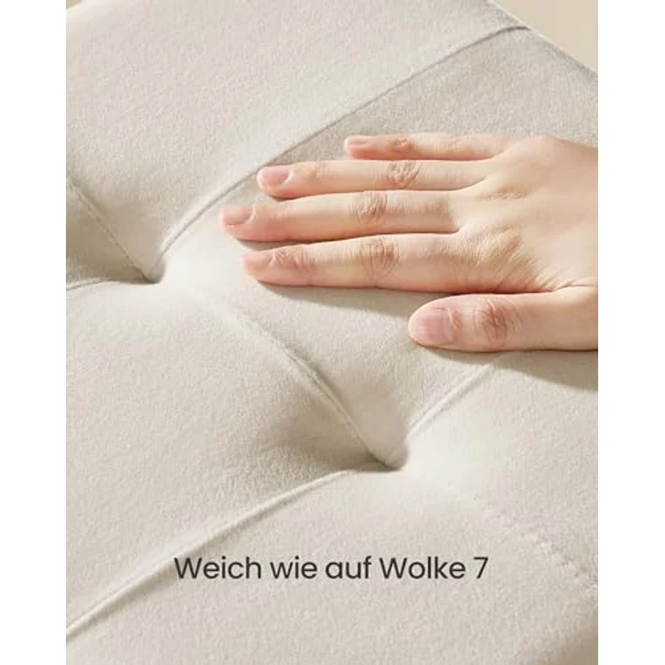 SONGMICS Sitzbank mit Stauraum, Hocker faltbar, 38 x 76 x 38,5 cm, Aufbewahrungsbox mit Deckel, Fußhocker 77 L, Samt, bis 300 kg belastbar, Flur Wohnzimmer Schlafzimmer, cappuccinobeige LSF0517W02 – Bild 4
