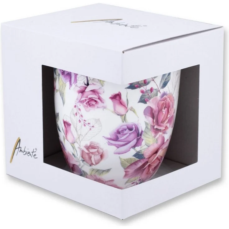 Ambiente Luxury Paper Products Tasse, Keramik, Tasse 10cm Porzellan mit Vintage Rosen Motiv Rosa / Weiß – Bild 2