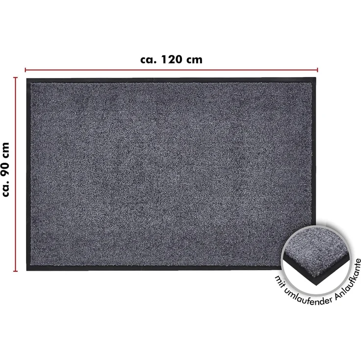 Andiamo 'Super Wash & Clean' Fußmatte, Made in Belgium, rechteckig, Höhe: 7 mm, rutschhemmend, waschbar, Grau, 90x120 cm (Rechteckig) – Bild 2