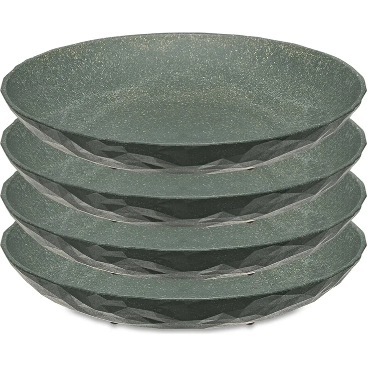 Koziol Tiefer Teller 4er-Set Club Plate, Suppenteller, Schalen, Kunststoff-Holz-Mix, Nature Ash Grey, 22 cm, 5006701