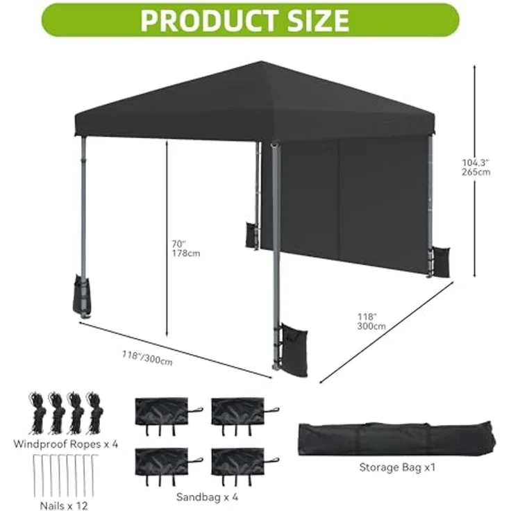 YITAHOME 3x3 m Pop-Up Pavillon | wasserdicht Faltpavillon | Anti-UV Gartenzelt Partyzelt | mit Tragetasche und Seilen | für Terrasse Strand Camping Markt Festival (schwarz+Einteiliges Tuch) – Bild 2