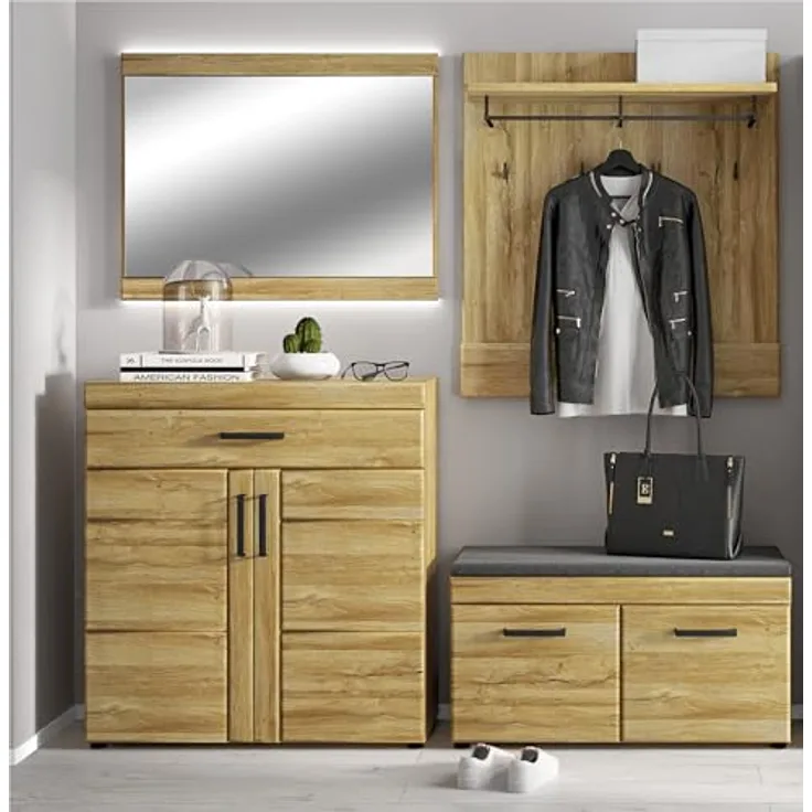 Garderoben-Set >Cortina< (4-teilig) Grandson Eiche - 190x195x38 BxHxT