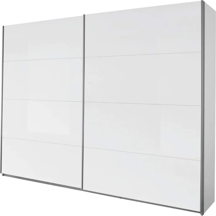 Rauch Möbel Imposa Kleiderschrank/Schwebetürenschrank, 3 Einlegeböden, 3 Kleiderstangen, 2-türig, Hochglanz weiß/Alpinweiß, 271 x 62 x 210 cm