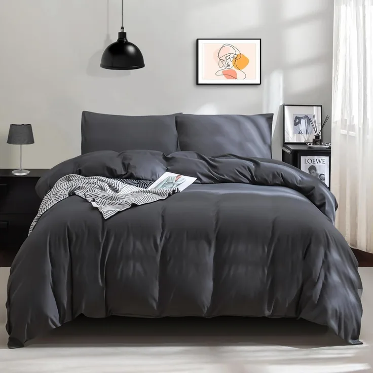 Bettwäsche 200x200 3tlg Mikrofaser Anthrazit 100% Polyester