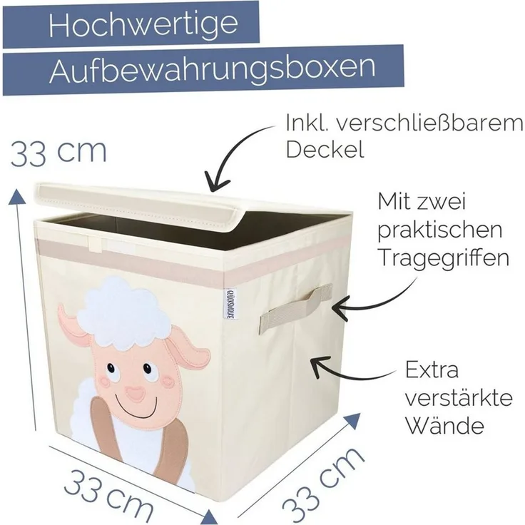 GLÜCKSWOLKE Aufbewahrungsbox Kinder - 15 Motive I Spielzeugkiste mit Deckel für Kinderzimmer (Größe 33x33x33), Boxen zur Aufbewahrung im Kallax Regal I Kiste für Spielzeug