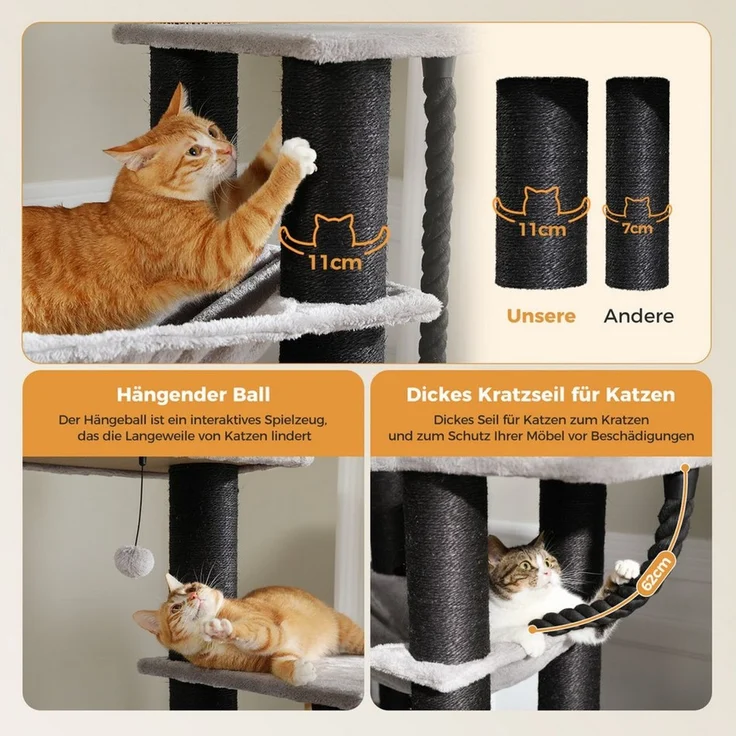 Purpurra Kratzbaum Extra-Dick Stämme XXL Stabil für Grosse Katzen, 114/170 cm – Bild 3