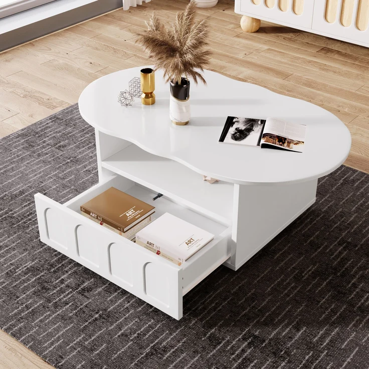 Couchtisch aus Spanplatte mit Schublade & Ablagefach, 100x60x40,5 cm, Weiß – Bild 2