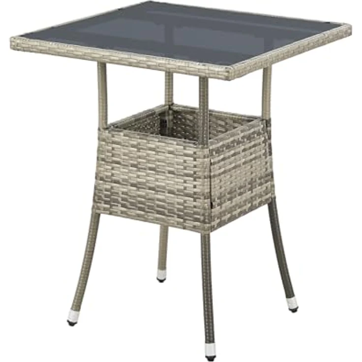 Juskys Polyrattan Gartentisch Yoro wetterfest - Balkontisch 60x60 cm eckig - Rattan Beistelltisch mit Glasplatte - kleiner Tisch für Balkon - Grau – Bild 2