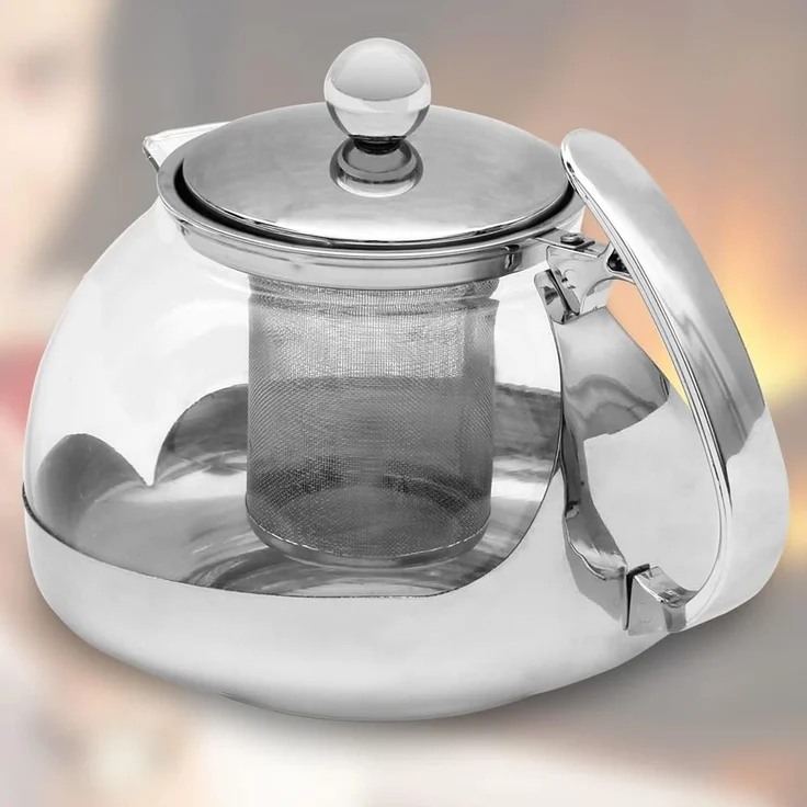 Teekanne mit Teesieb aus Edelstahl / Glas 1,2 Liter – Bild 4