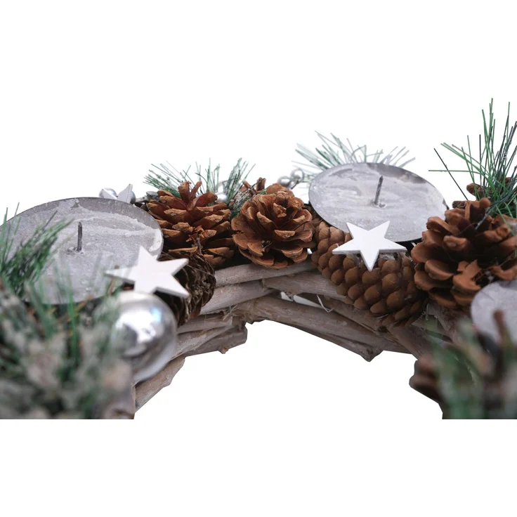 Adventskranz HWC-M15, Adventsgesteck Tischkranz Weihnachtsdeko Tischdeko, Holz MVG silber Ø 32cm ~ ohne Kerzen – Bild 7