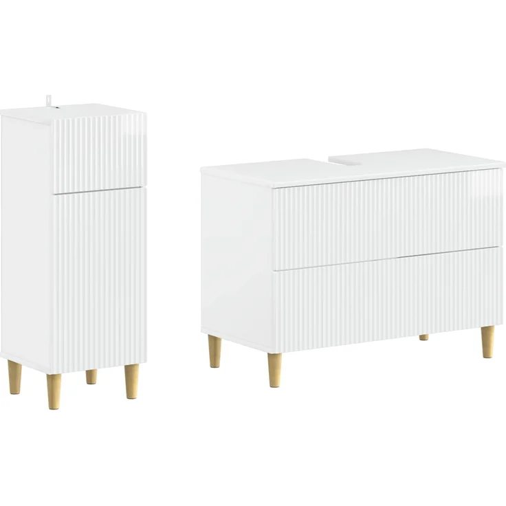 vidaXL 2-teiliges Badezimmer Schrank Set ARNHEM Hochglanz Weiß 3417688 – Bild 1