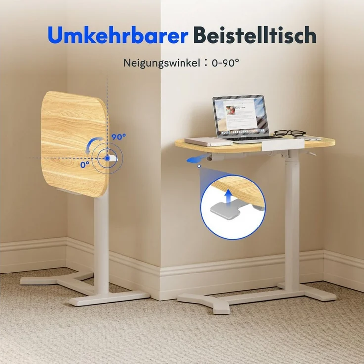 FLEXISPOT Beistelltisch Höhenverstellbar Betttisch mit neigbarer Tischplatte, Laptoptisch (C-Form, ideal für Sofa, Bett & Lesestunden), mit stufenloser Höhenverstellung, 360° Rollen & einfacher Montage – Bild 3