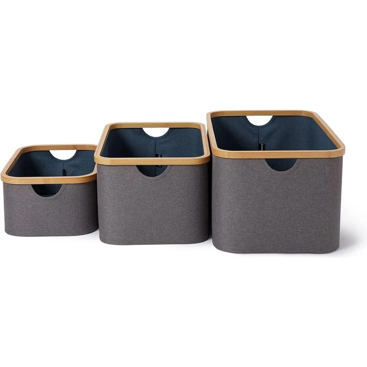 Lumaland Bambus-Aufbewahrungsbox rechteckig 3er-Set grau/blau 54x33x26cm/45x30x23cm/38x26x16cm – Bild 6