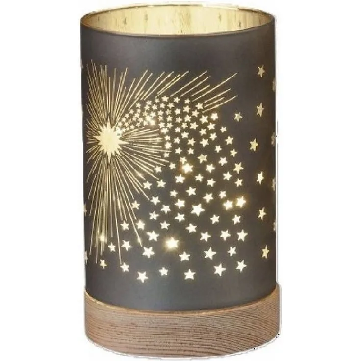 formano LED Dekolicht aus Glas mit Holzsockel Graphitfarben, LED fest integriert