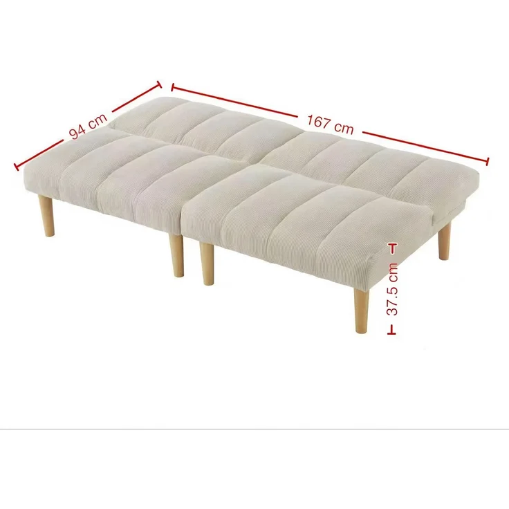 Schlafsofa aus Cord mit 3-fach verstellbarer Rückenlehne, 167x82x72 cm, Beige – Bild 6