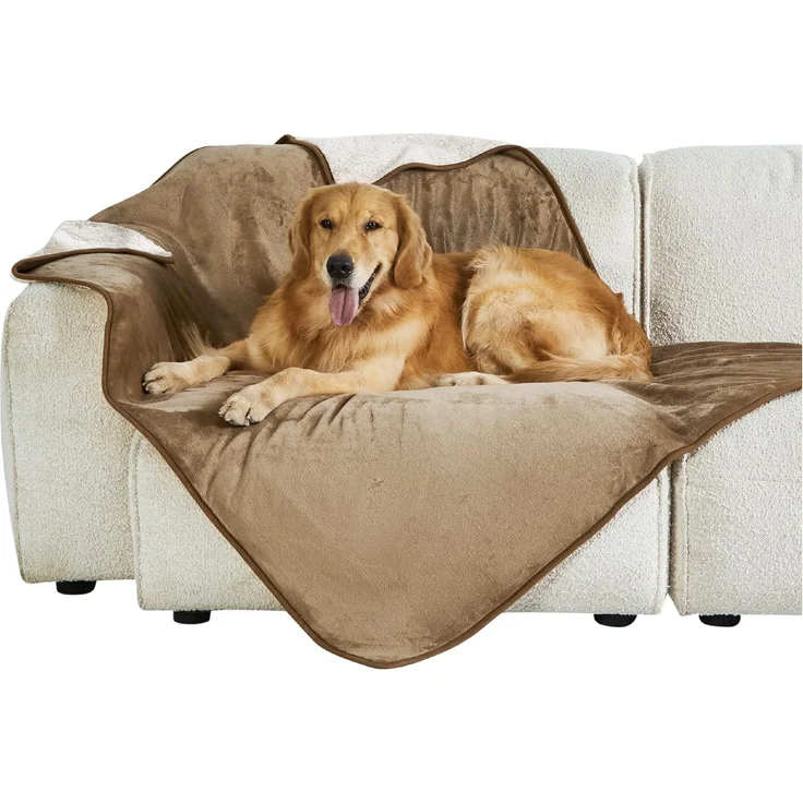 Lesure wasserdichte Hundedecke Grosse Hunde - 152x127 cm Outdoor Hundedecke waschbar, Hundedecke Sofaschutz aus Sherpa Fleece, Katzendecke flauschig und weich, Kamel – Bild 1