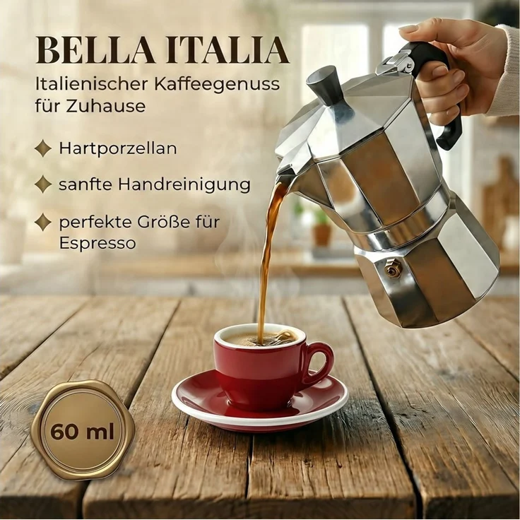 MUVELL Espressotasse 6x Espressotassen & Untertassen Set 0,8 cm dickwandig, rot, 6-tlg, Keramik, 60 ml rot mit weißen Rand und Innenfläche – Bild 4