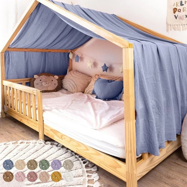 lilimaus Betthimmel Musselin Hausbett Himmel Kinderzimmer Baumwolle mit Gold, Gemütlicher Baldachin aus Baumwolle für traumhafte Kinderzimmer-Deko – Bild 4