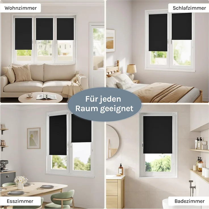 WOLTU Verdunkelungsrollo ohne Bohren, Thermo Verdunkelungsrollo mit Kette, Sichtschutz, für Türen und Fenster, Schwarz，B120 x H130 cm – Bild 7