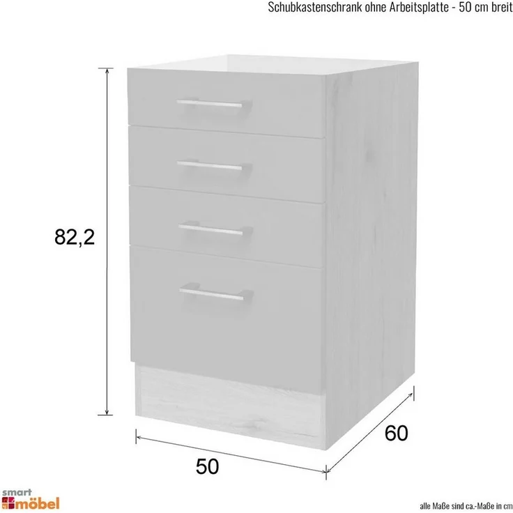Flex-Well Schubkasten-Unterbau Schubkastenschrank ohne Arbeitsplatte - 50 cm breit - Buche – Namu – Bild 2