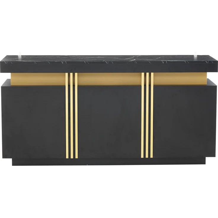 ZUBALIYA Sideboard 140x38x70 cm, mit 3 Türen, aus Spanplatte, Schwarz – Bild 18