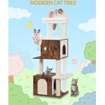 130 cm Kratzbaum, mehrstöckiger Holz Katzenkratzbaum, mit 4 Kratzbäume, 2 Katzenhöhlen mit Gepolsterten Betten, Plattformen, Katzenmöbel für Wohnungskatzen, vintagebraun