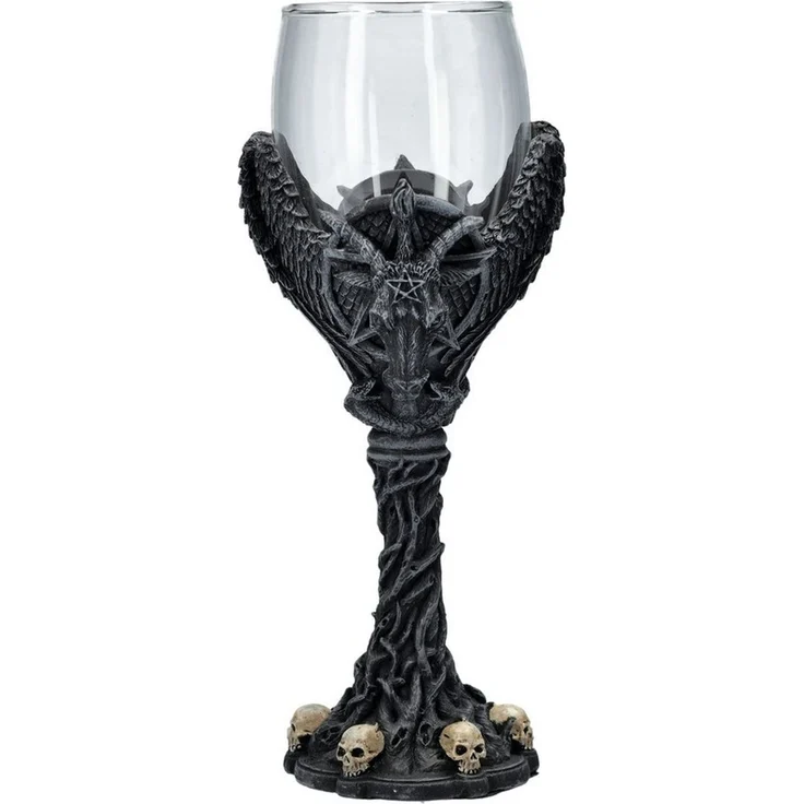 Figuren Shop GmbH Weinglas Weinglas - Geflügelter Baphomet - Gothic Weinbecher Deko Totenkopf, Kunststein, Glas – Bild 1