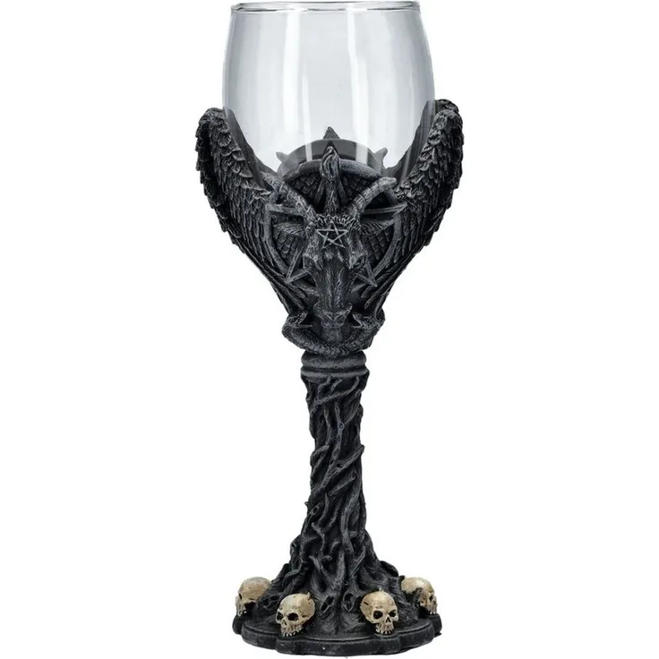 Figuren Shop GmbH Weinglas Weinglas - Geflügelter Baphomet - Gothic Weinbecher Deko Totenkopf, Kunststein, Glas