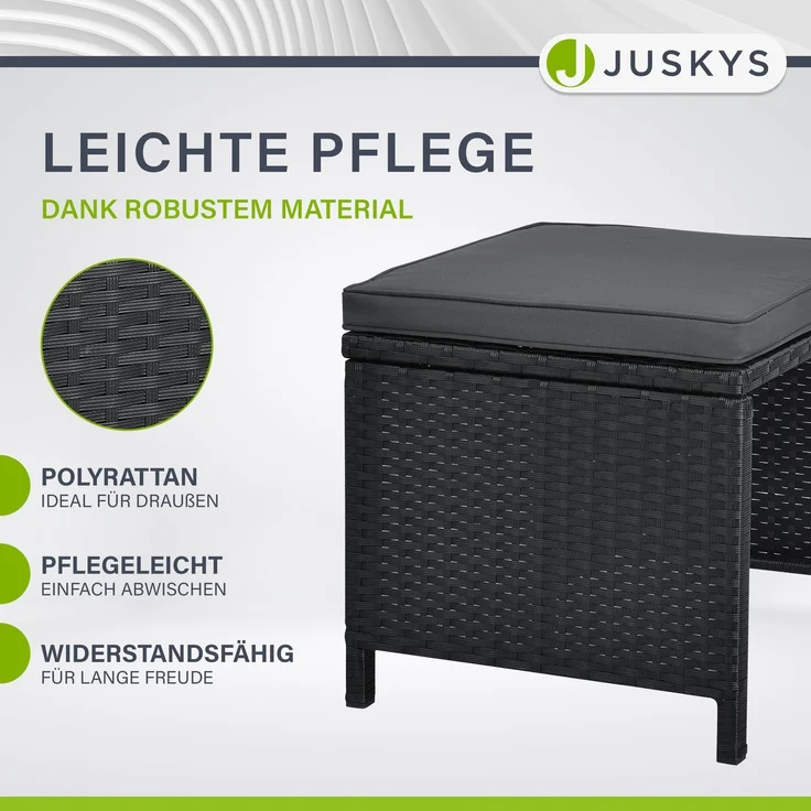 Juskys Polyrattan Sitzgruppe Baracoa L 9-teilig wetterfest & stapelbar – Gartenmöbel Set mit 4 Stühle, 4 Hocker & Tisch für Garten & Terrasse – Bild 5