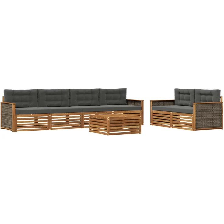 vidaXL Outdoor-Sofagarnitur 7 stk. 6-Sitzer Natur und Anthrazit 3383050 – Bild 2