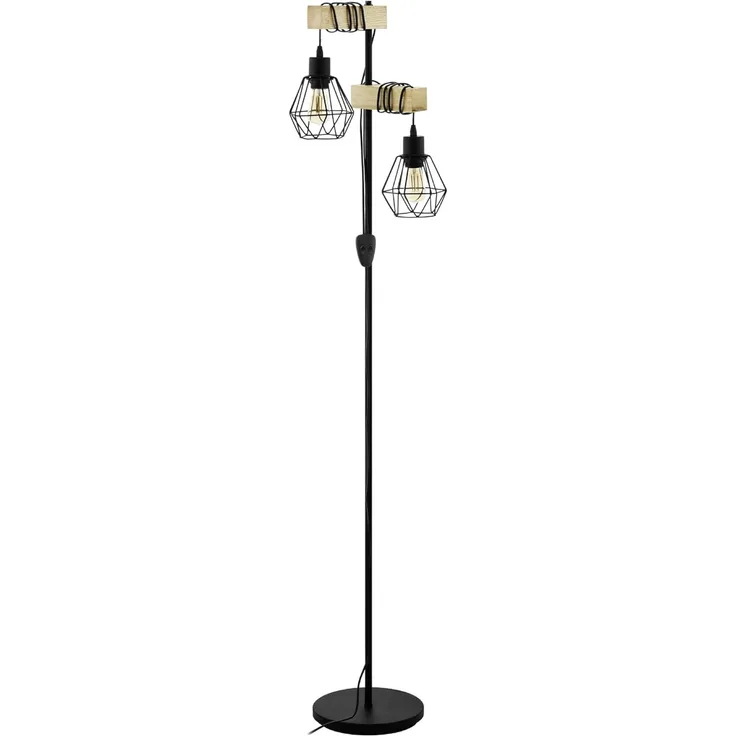 Eglo 43137 Stehleuchte TOWNSHEND 5 Stahl schwarz, Holz braun E27 2X40W L:40cm H:166,5cm T:25cm mit Kabelschalter