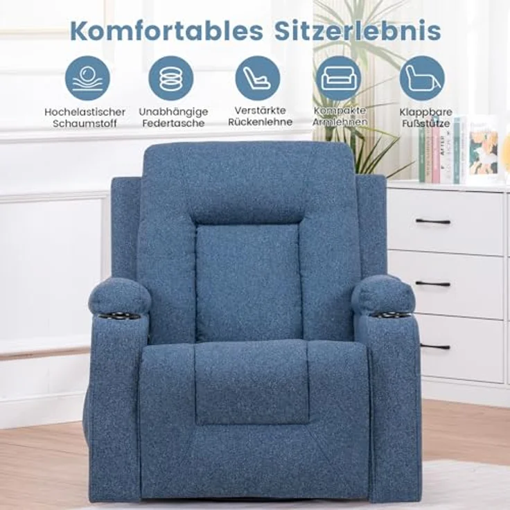 COMHOMA Relaxsessel Relaxsessel TV-Sessel aus Stoff mit Liegefunktion Fernsehsessel, 360° Drehung, wippbar mit Relaxfunktion – Bild 4
