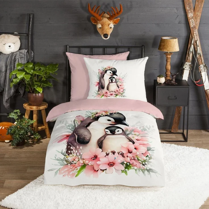 TRAUMSCHLAF Bettwäsche Pinguin, Flanell, 2 teilig, besonders weich und warm – Bild 2