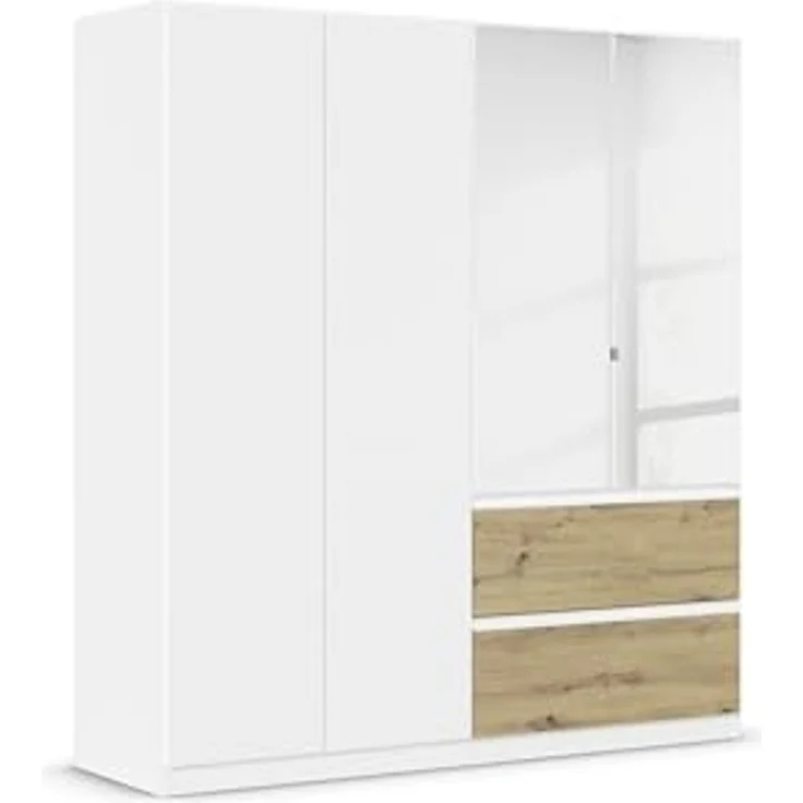 Rauch Möbel Costa, Kleiderschrank für Schlafzimmer, Kinderzimmer, Babyzimmer, Garderobe, Flur, 4-türig, mit Spiegel und 2 Schubladen, Push-to-Open, Zubehör Classic, Farbe Weiß, Breite 181 cm – Bild 1