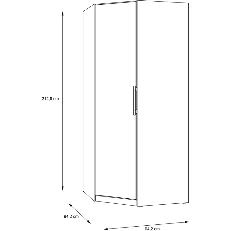 Forte CADIXO Eckkleiderschrank 90 100, Moderner Kleiderschrank, Drehtürenschrank, Schrank für kleine Räume, Holzwerkstoff, Eiche Holzdekor, 94,2 cm breit x 212,9 cm hoch x 94,2 cm tief – Bild 6