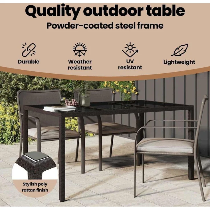vidaXL Gartentisch Braun 150 x 90 x 75 cm Poly-Rattan 362539 – Bild 4