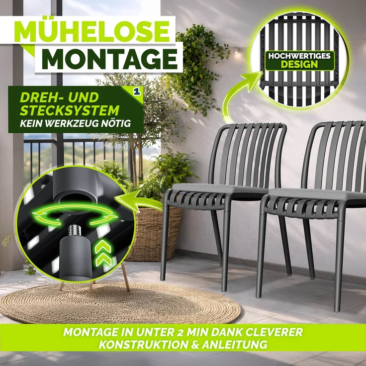 tillvex® Gartenstühle 6er Set Stapelbar Wetterfest | Outdoor Stühle bis 120kg belastbar | Gartenstühle Outdoor | Terrassenstuhl Gartenmöbel Balkon Garten Terrasse – Bild 9
